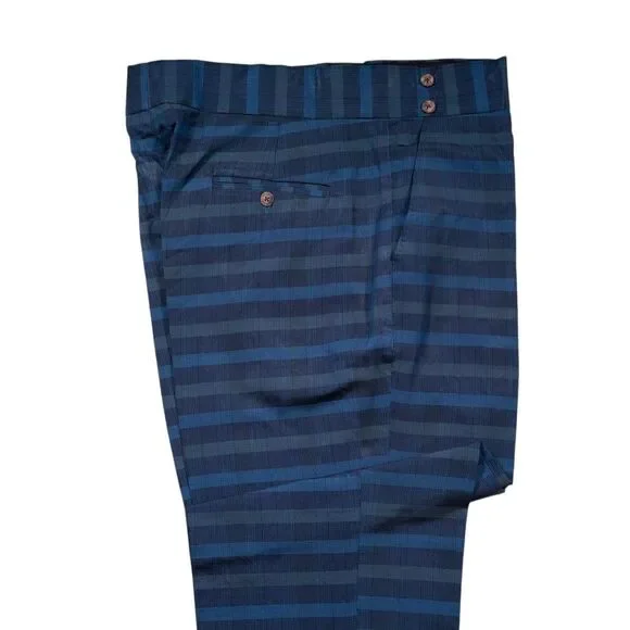 Mens Gurkha Pants 38 Blue Green Plaid Cotton Trousers Straight Fit Flat Front